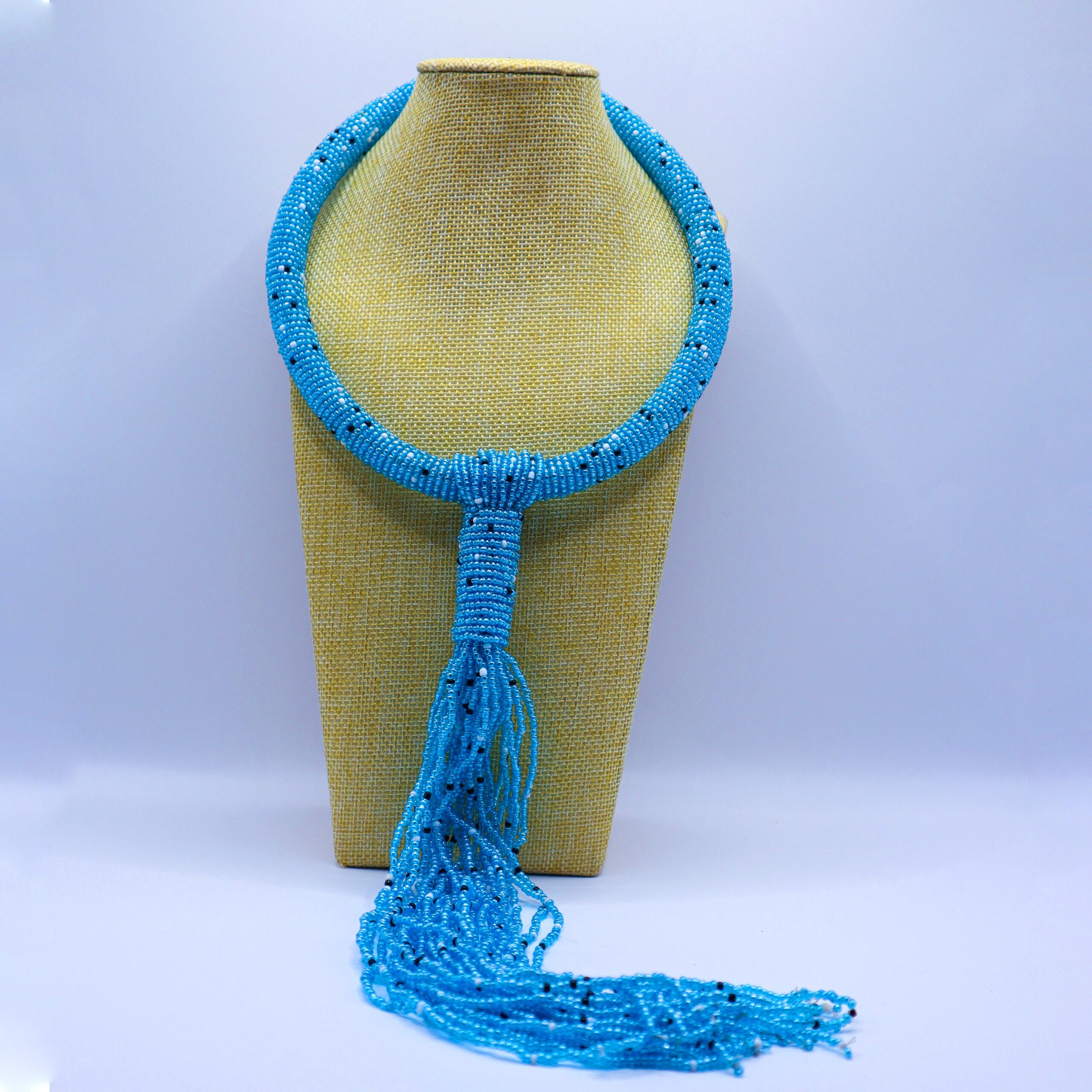 African inspired beaded tie necklace