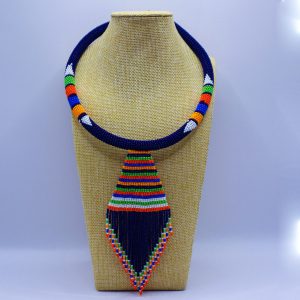 Maasai inspired fine beads V shape fringe necklace.