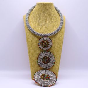 African inspired beaded triple pendant necklace.