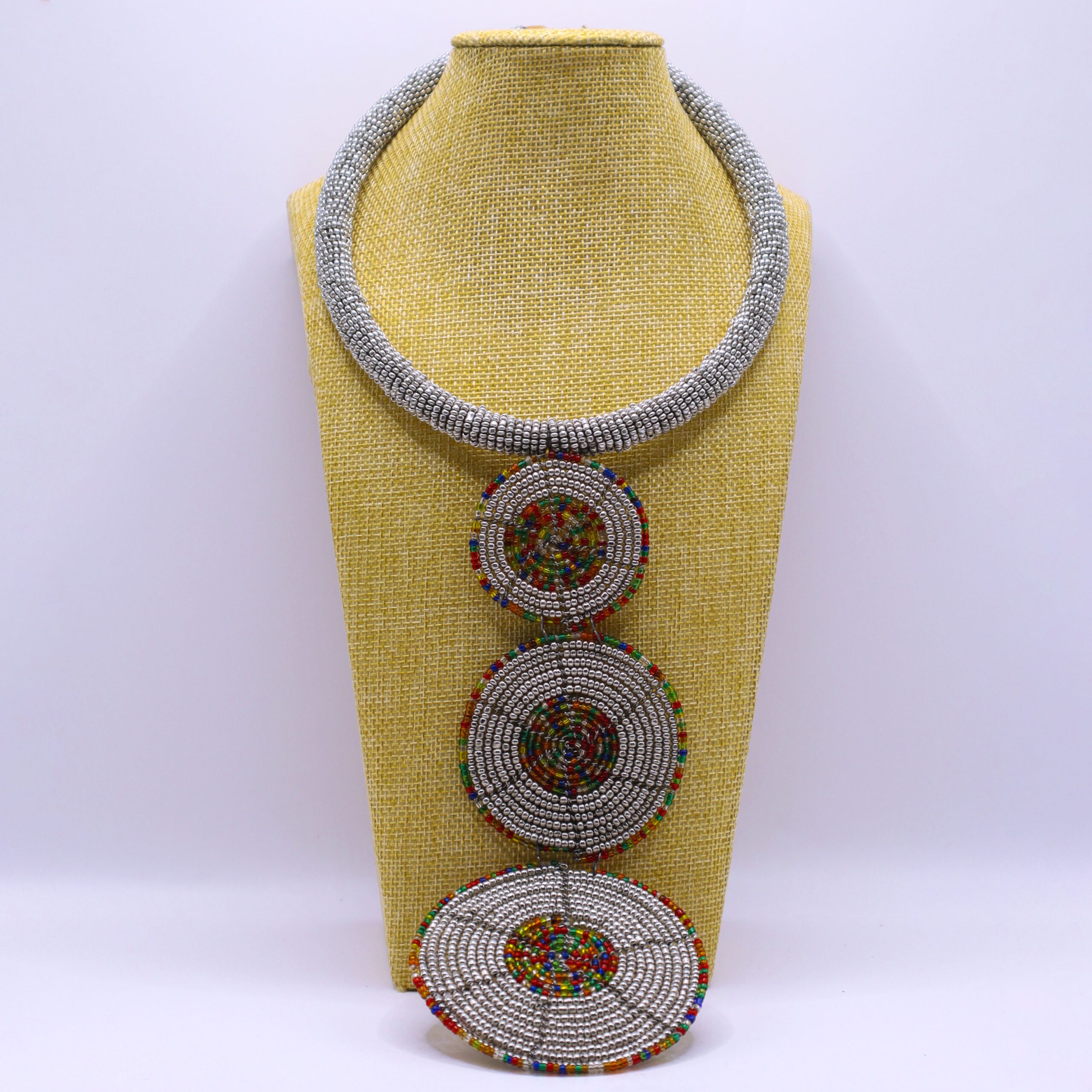 African inspired beaded triple pendant necklace.