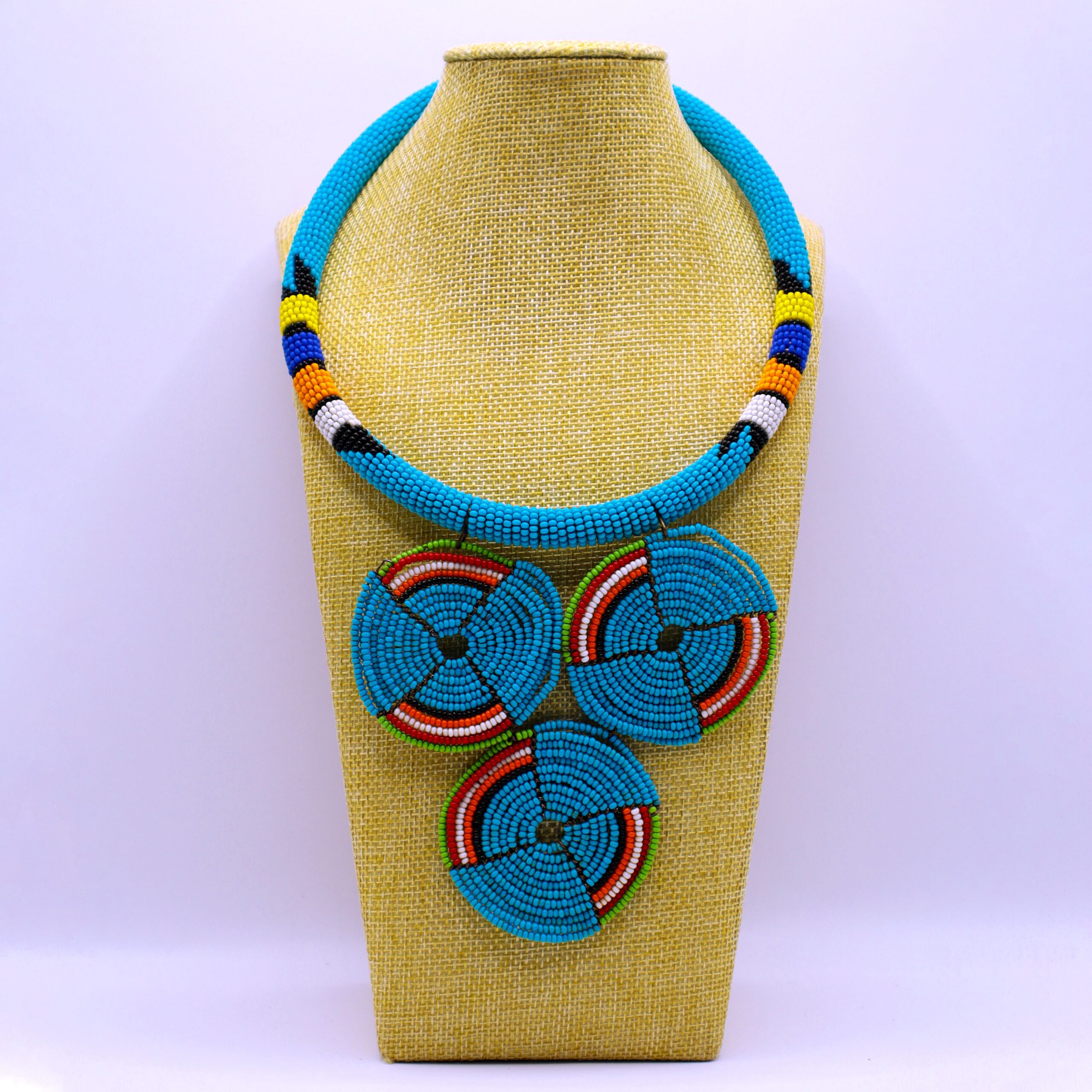 Maasai inspired triple pendant fine beads necklace