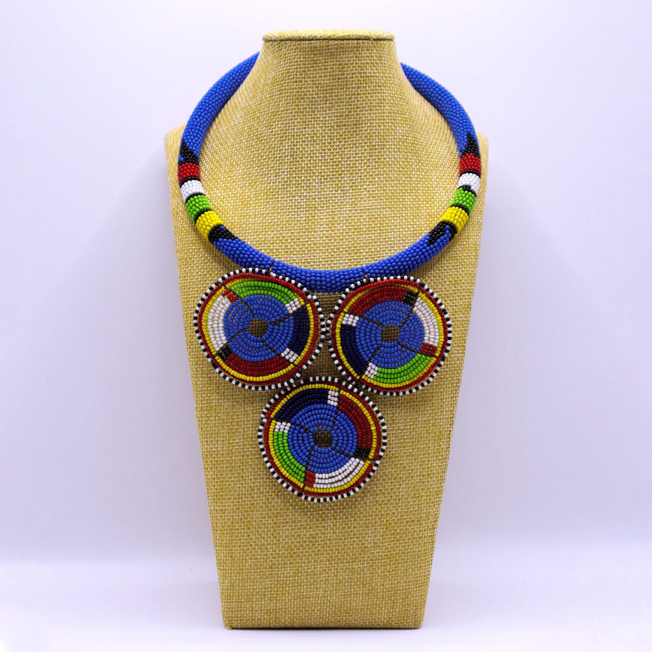 Second image of Maasai inspired triple pendant fine beads necklace