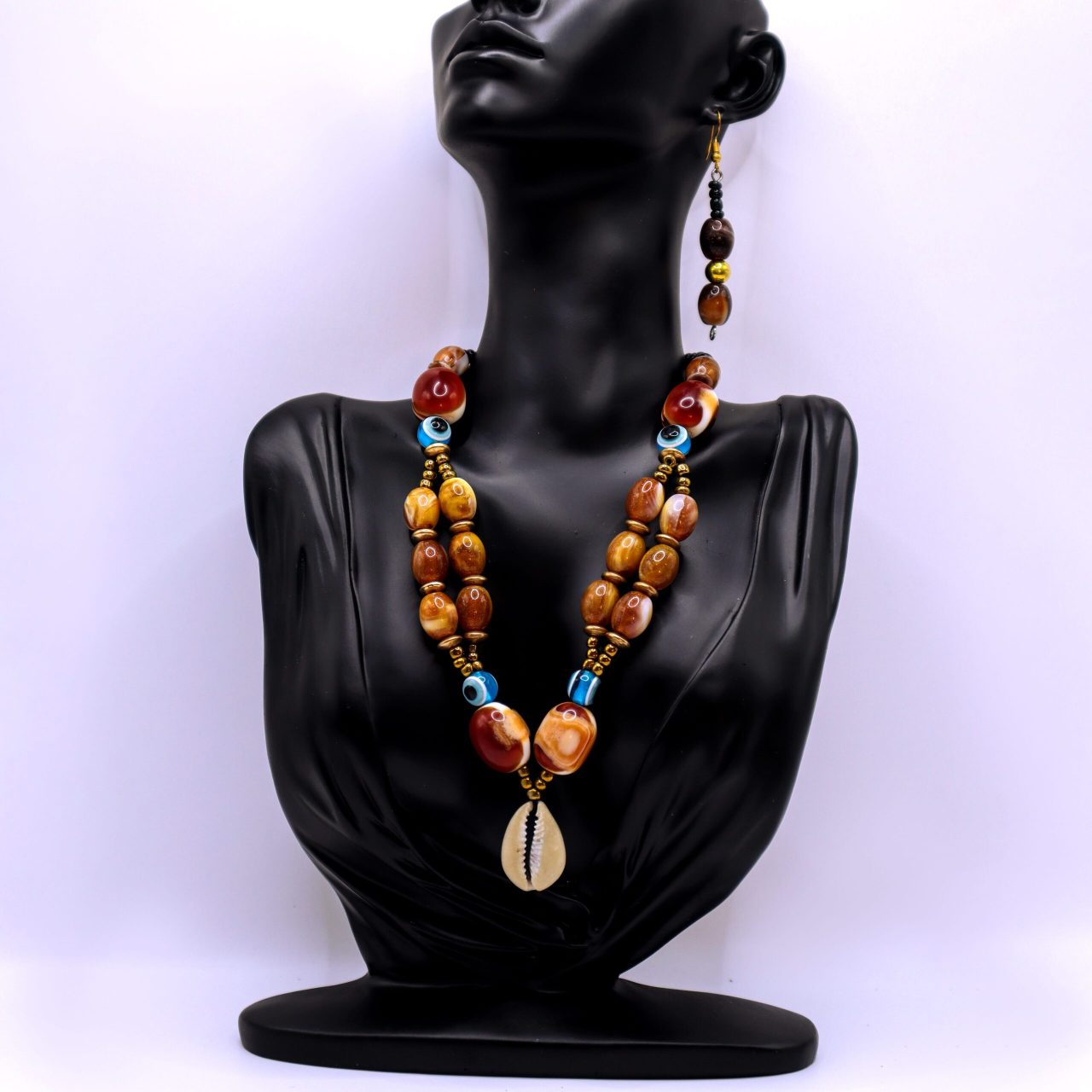 Antique large brown beads necklace