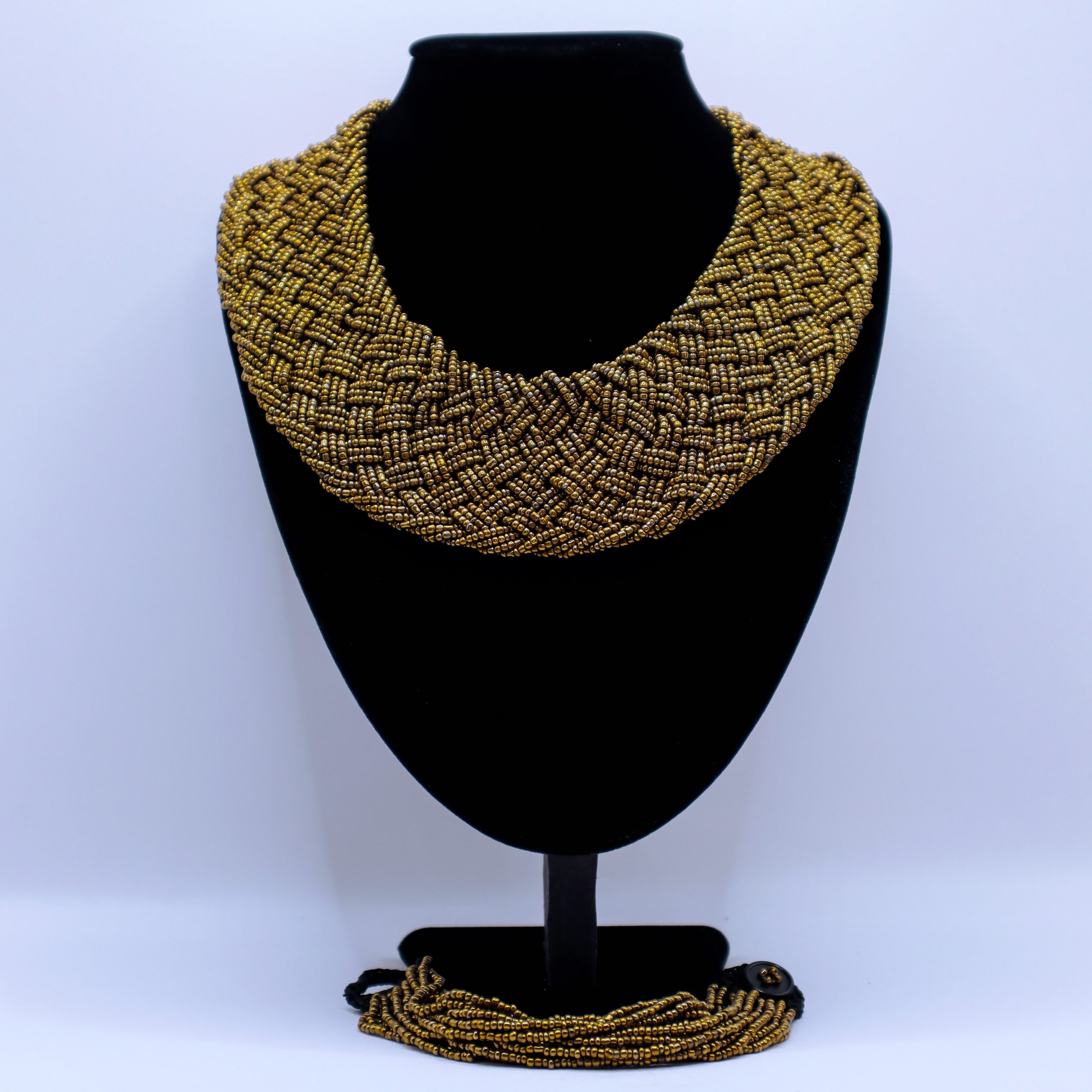 Braids pattern African inspired beads collar necklace.