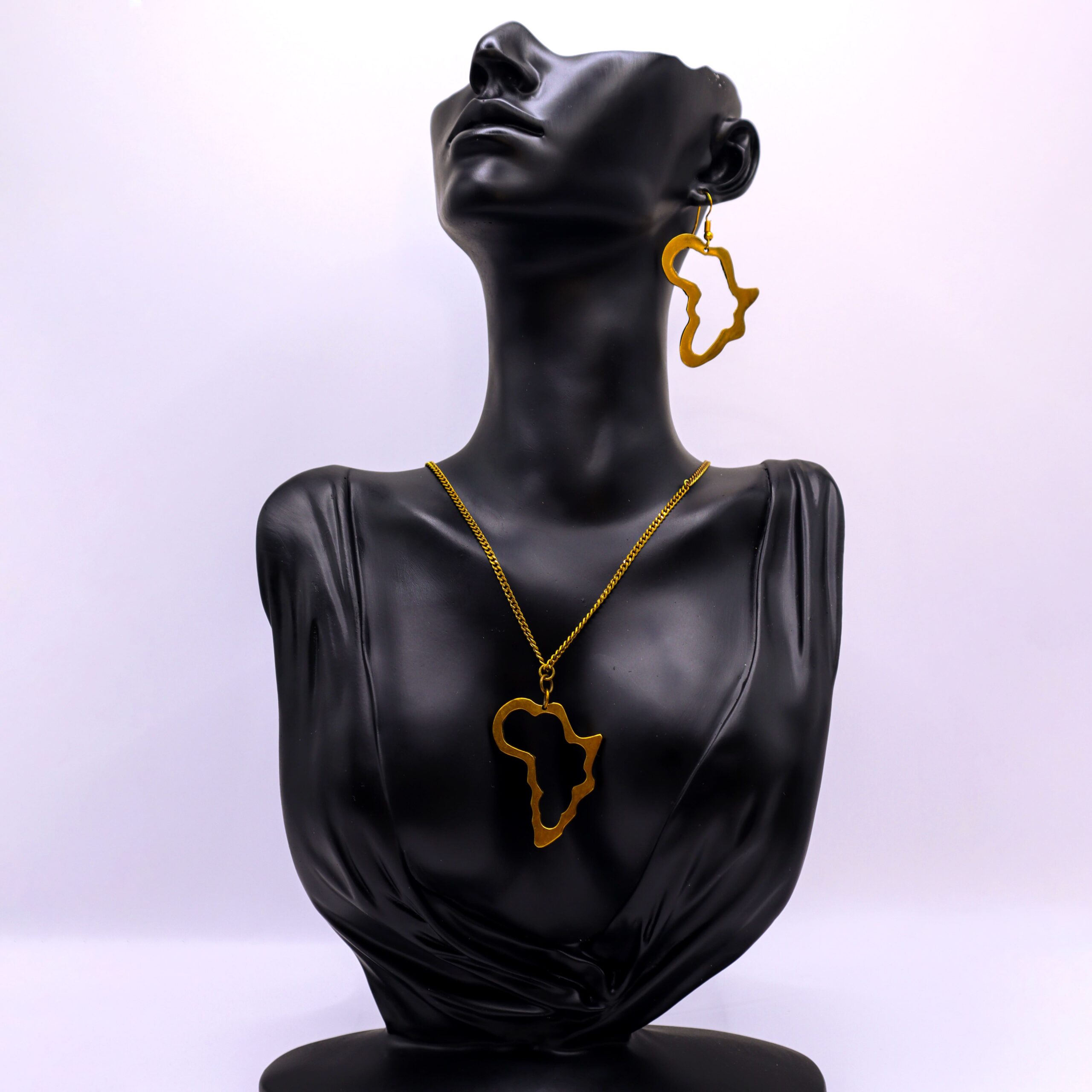 African Map Brass Chain Necklace with Earrings