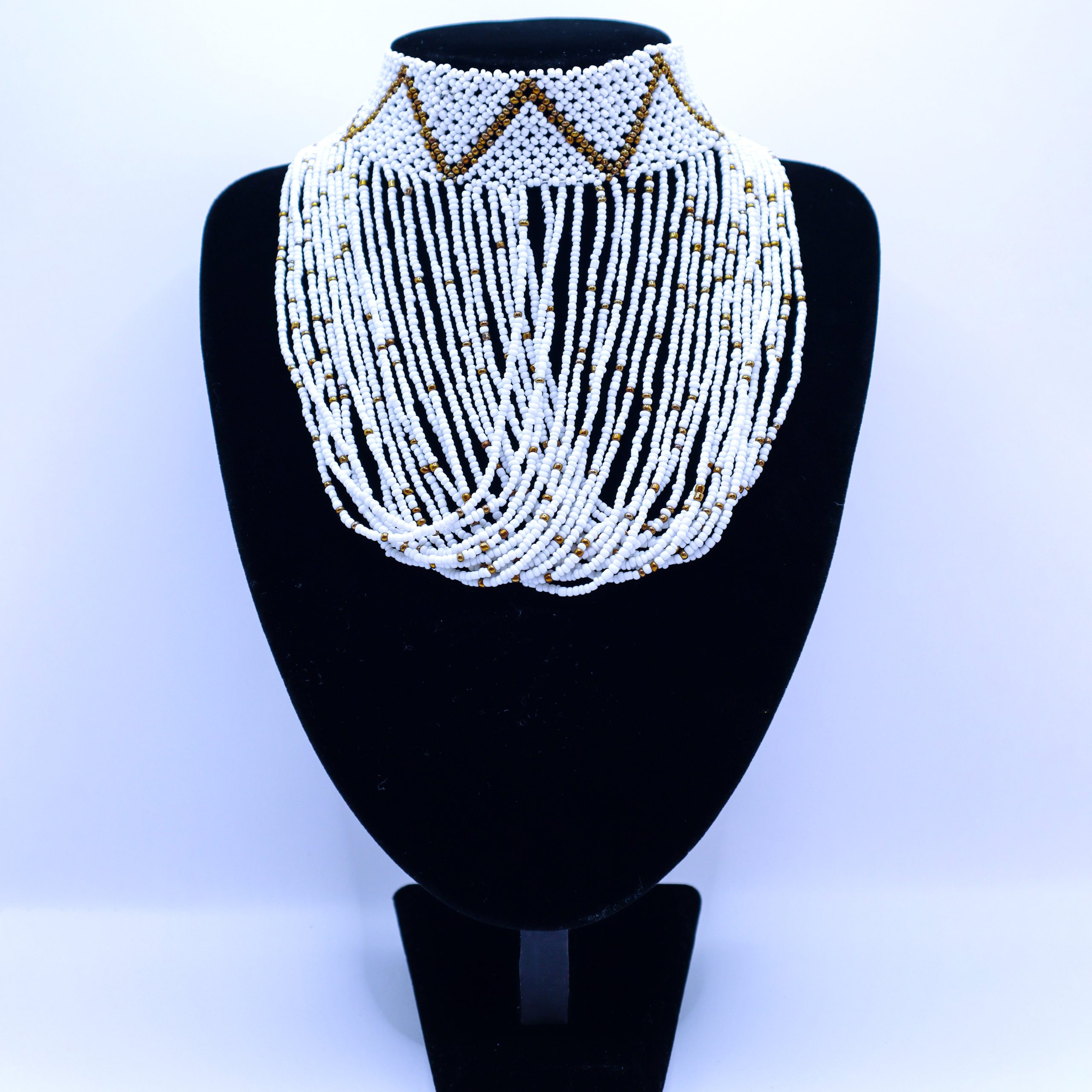 African inspired short round fringe beaded choker necklace