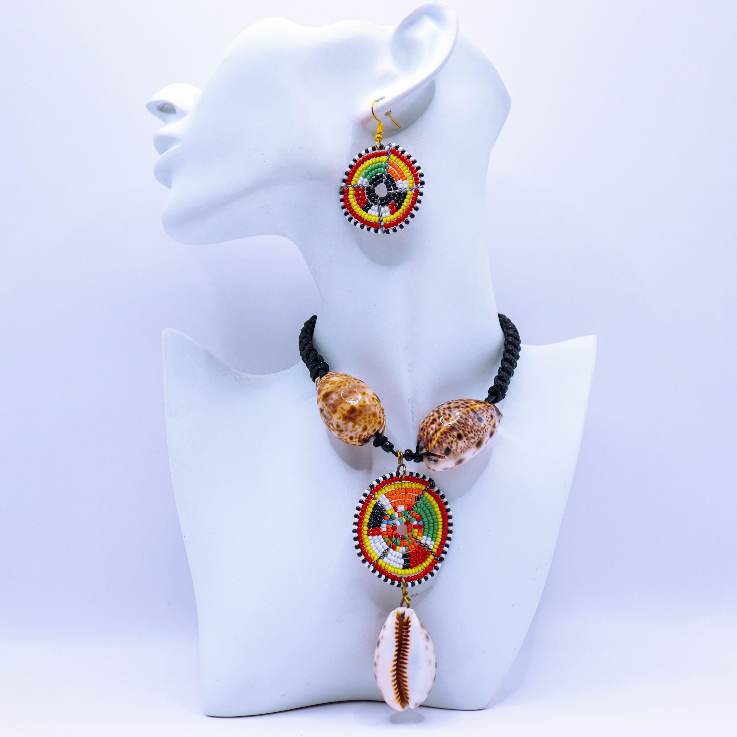 Blended large cowrie shells and Maasai beads necklace