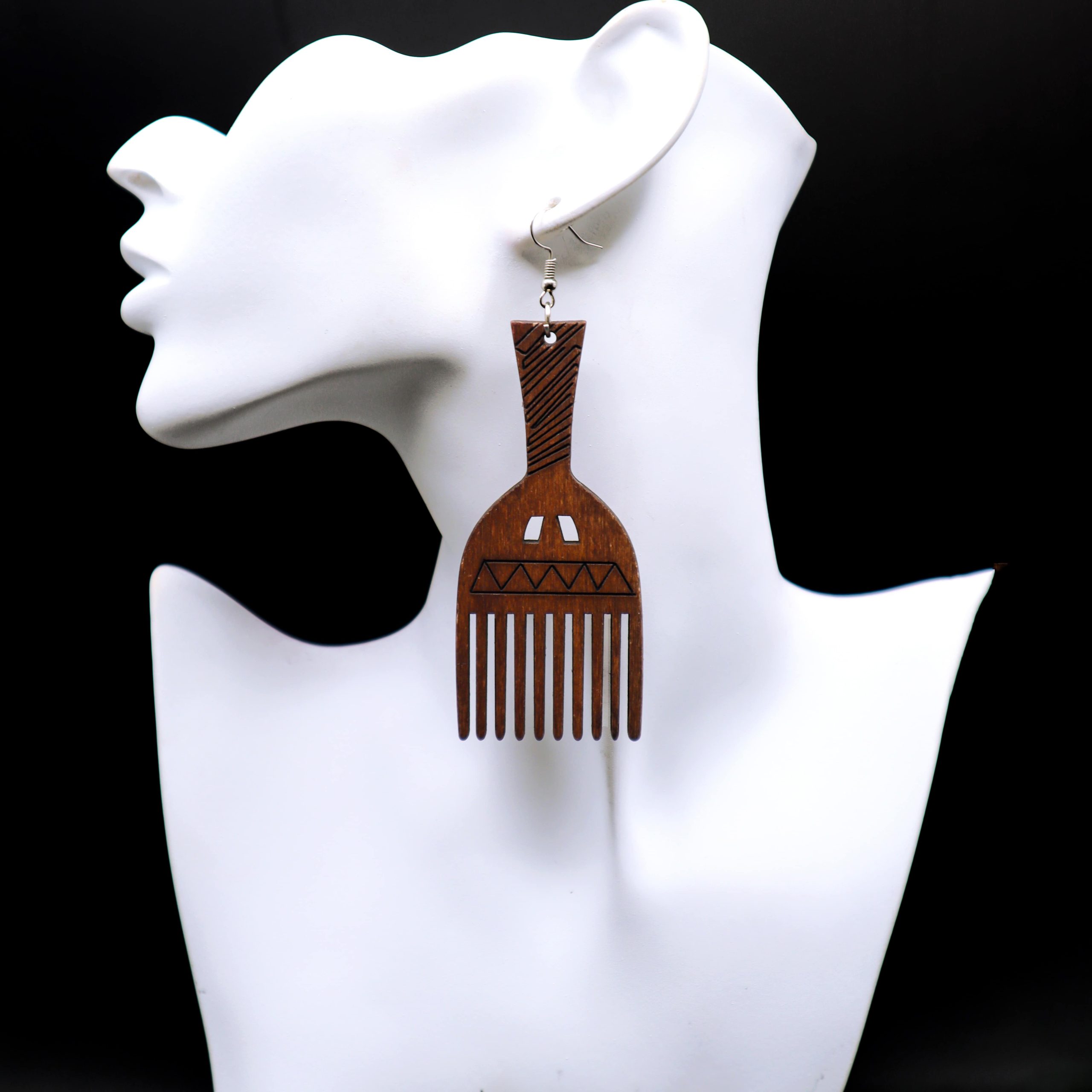 Second image of Natural wood comb shaped earrings