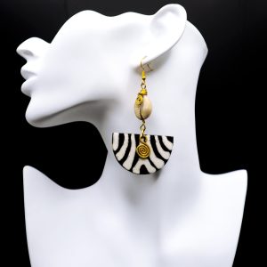 zebra print brass and bone semicircle earrings