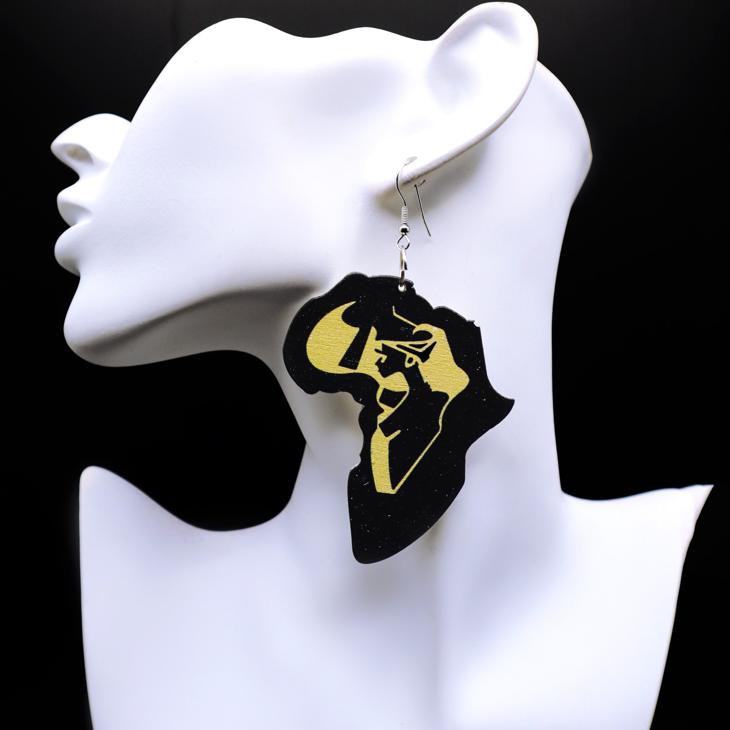 African map shaped painted wood earrings