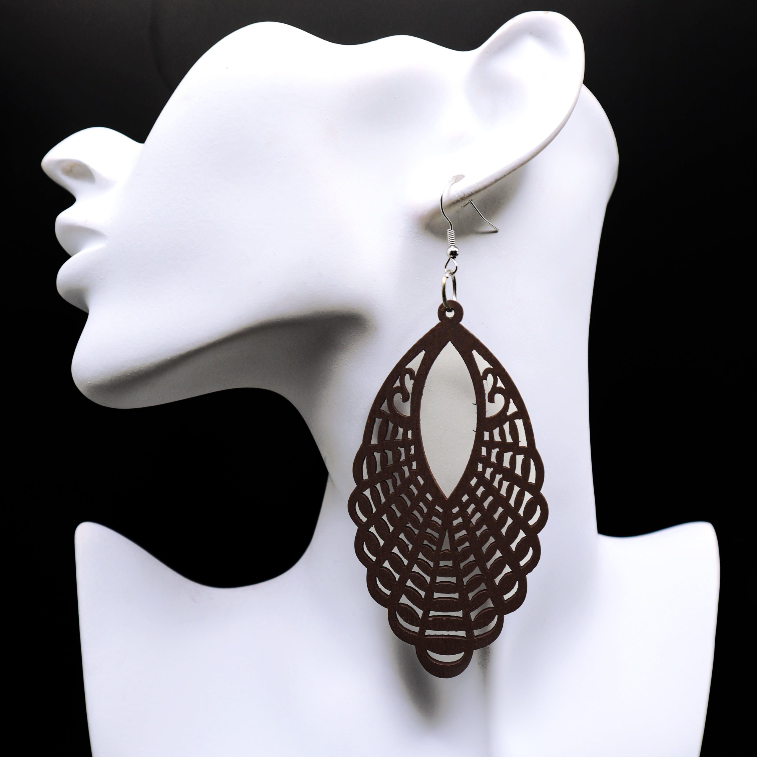 Patterned natural wood earrings