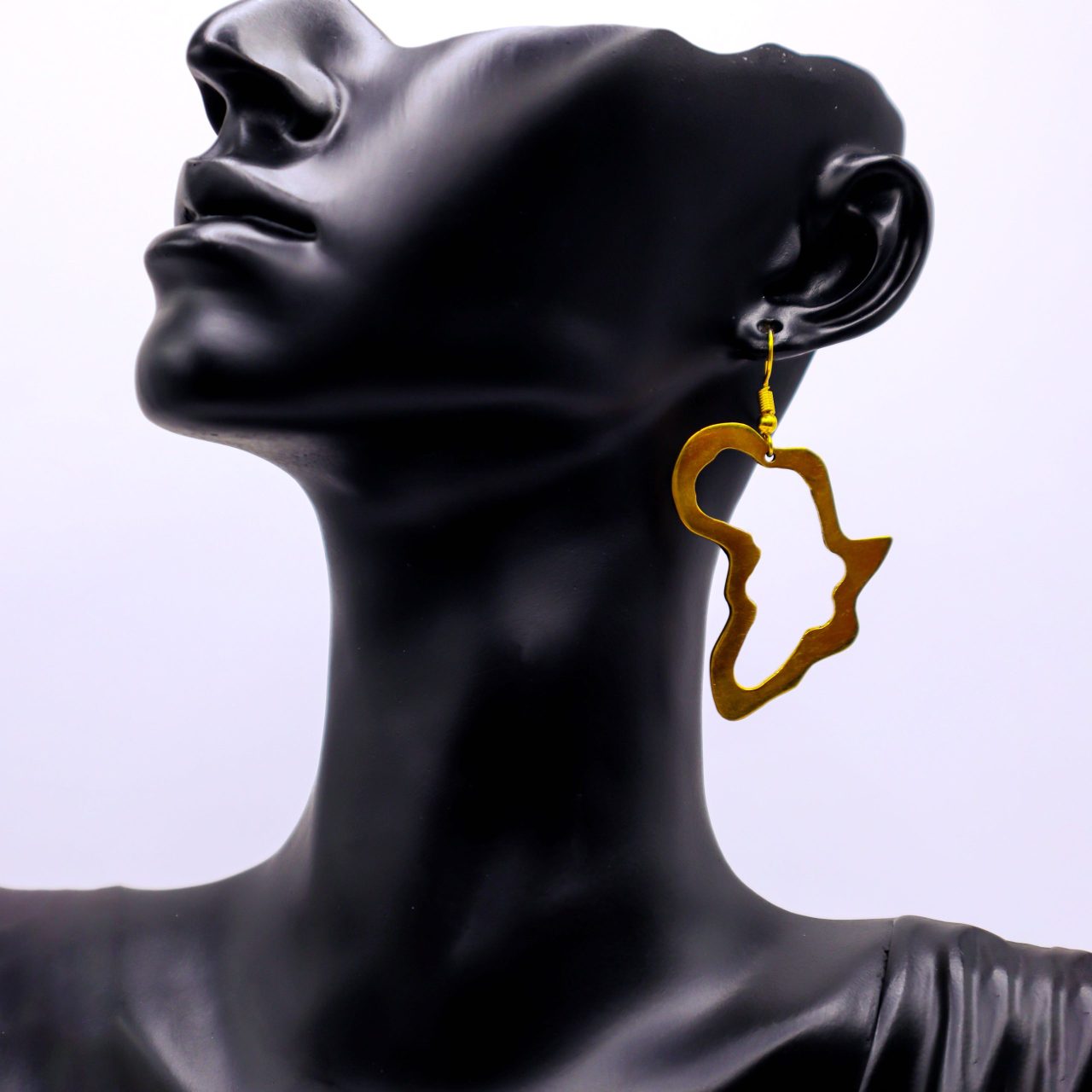 Open African map brass earrings