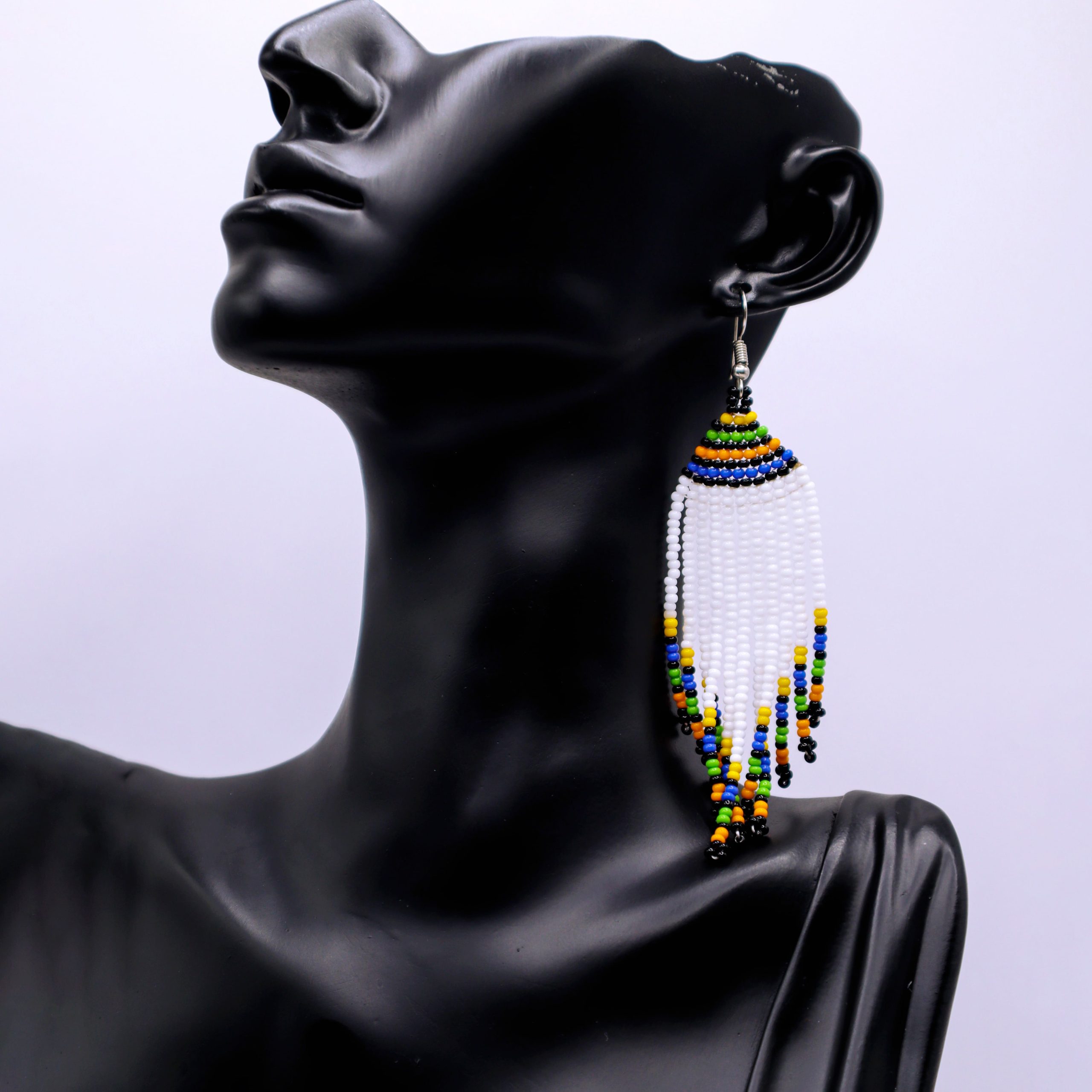 Beaded V shape fringe earrings