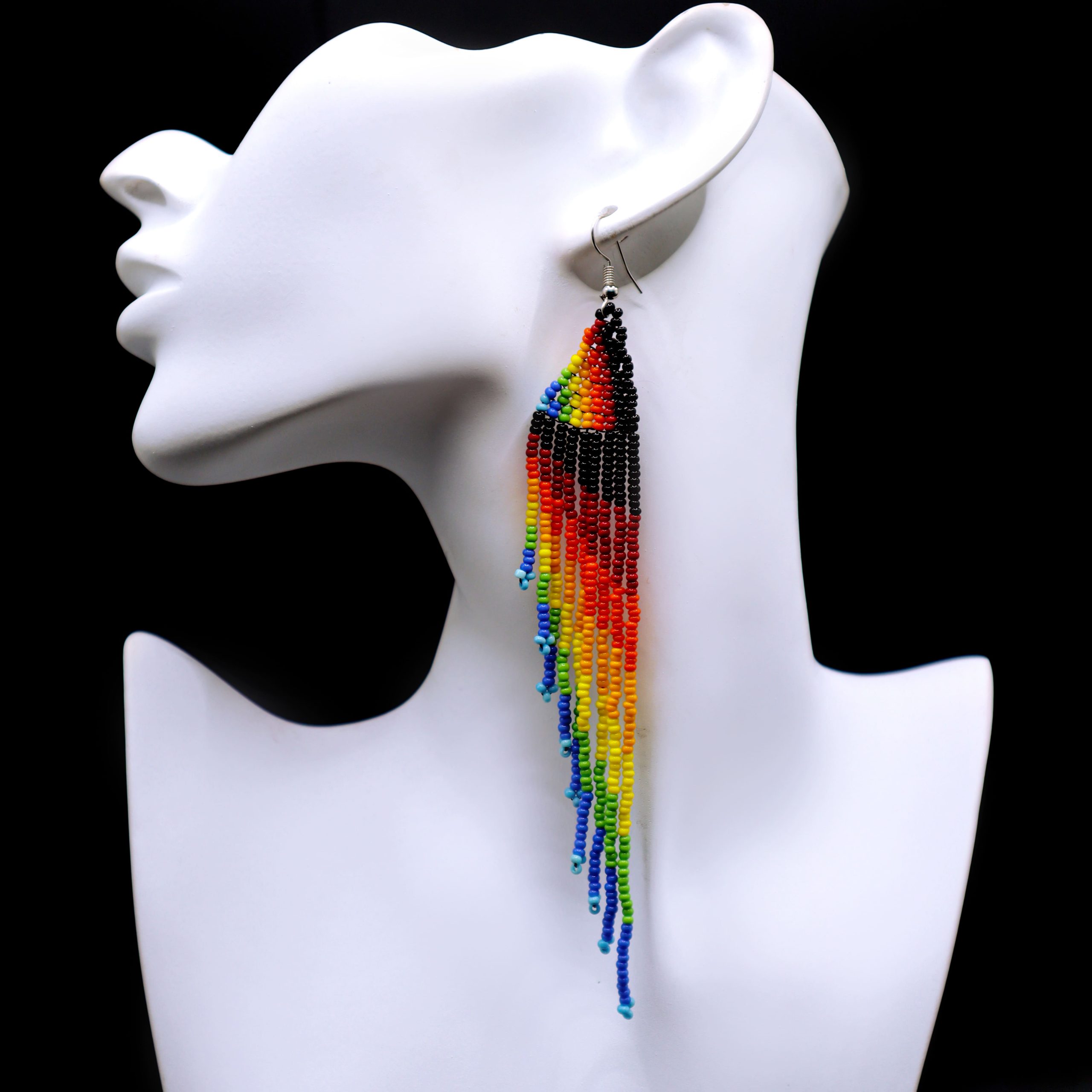 Slanting fringe simple beads earrings
