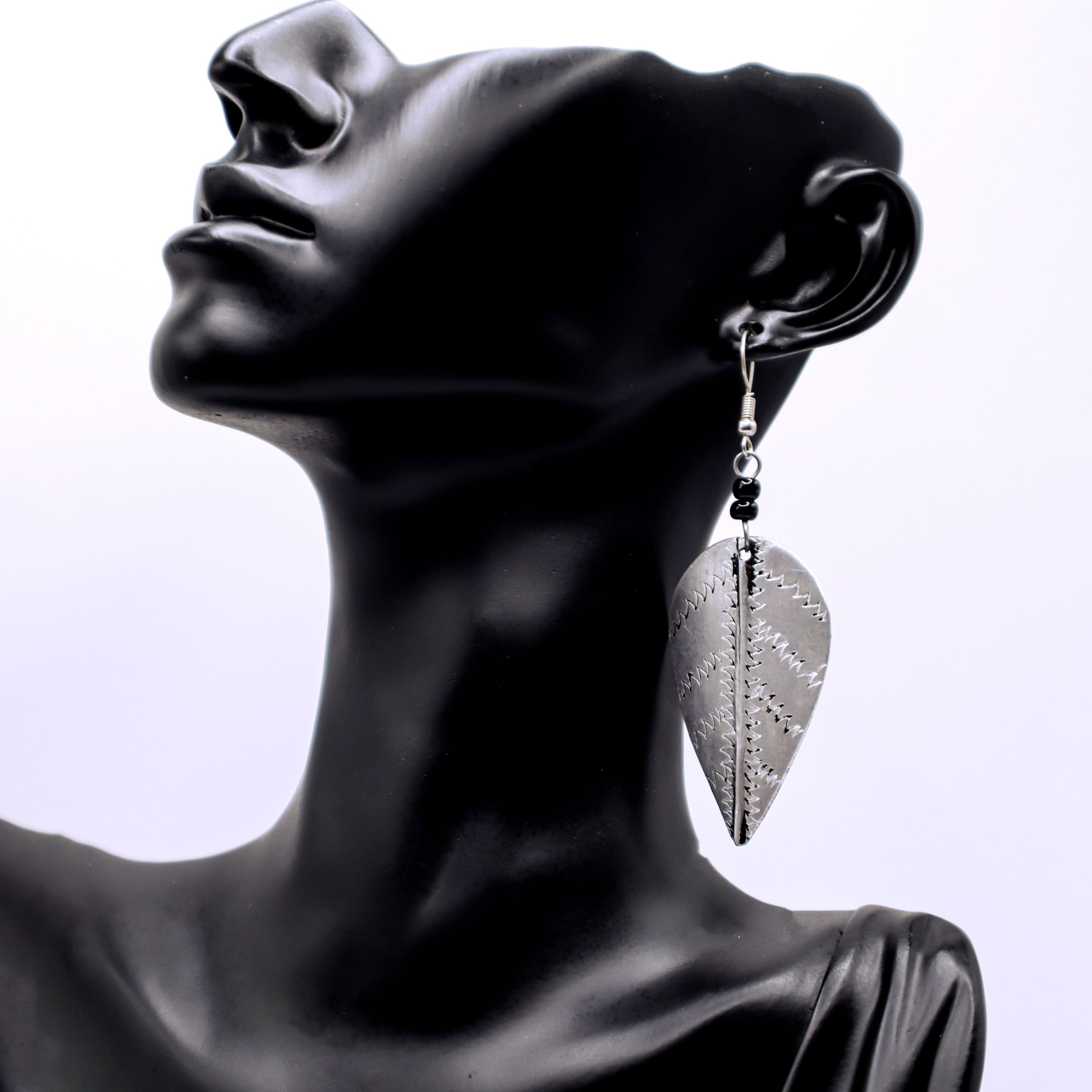 Hammered aluminium leaf earrings
