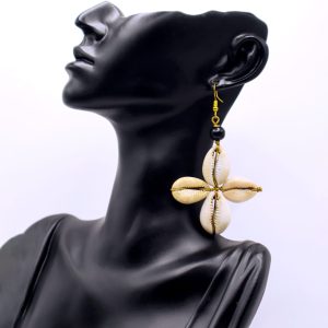 Cross shaped cowrie shells earrings